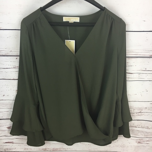 Michael Kors Tops - Olive Michael Kors Mock Wrap Blouse - Size S NWT